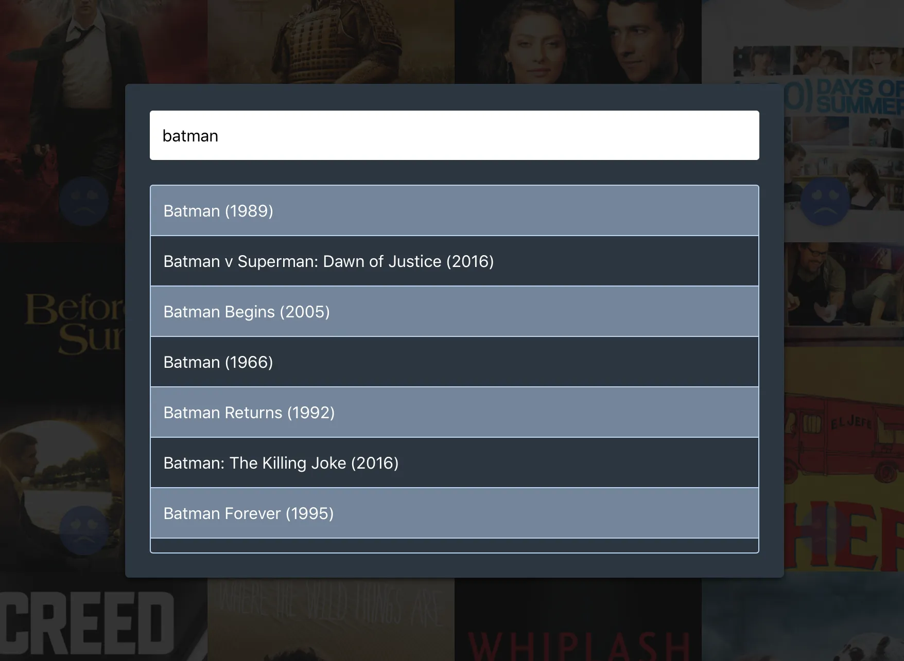 Search functionality using TMDB data. Movies are only added to our own database if they are not already present.